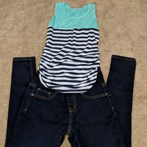 Blue striped maternity tank